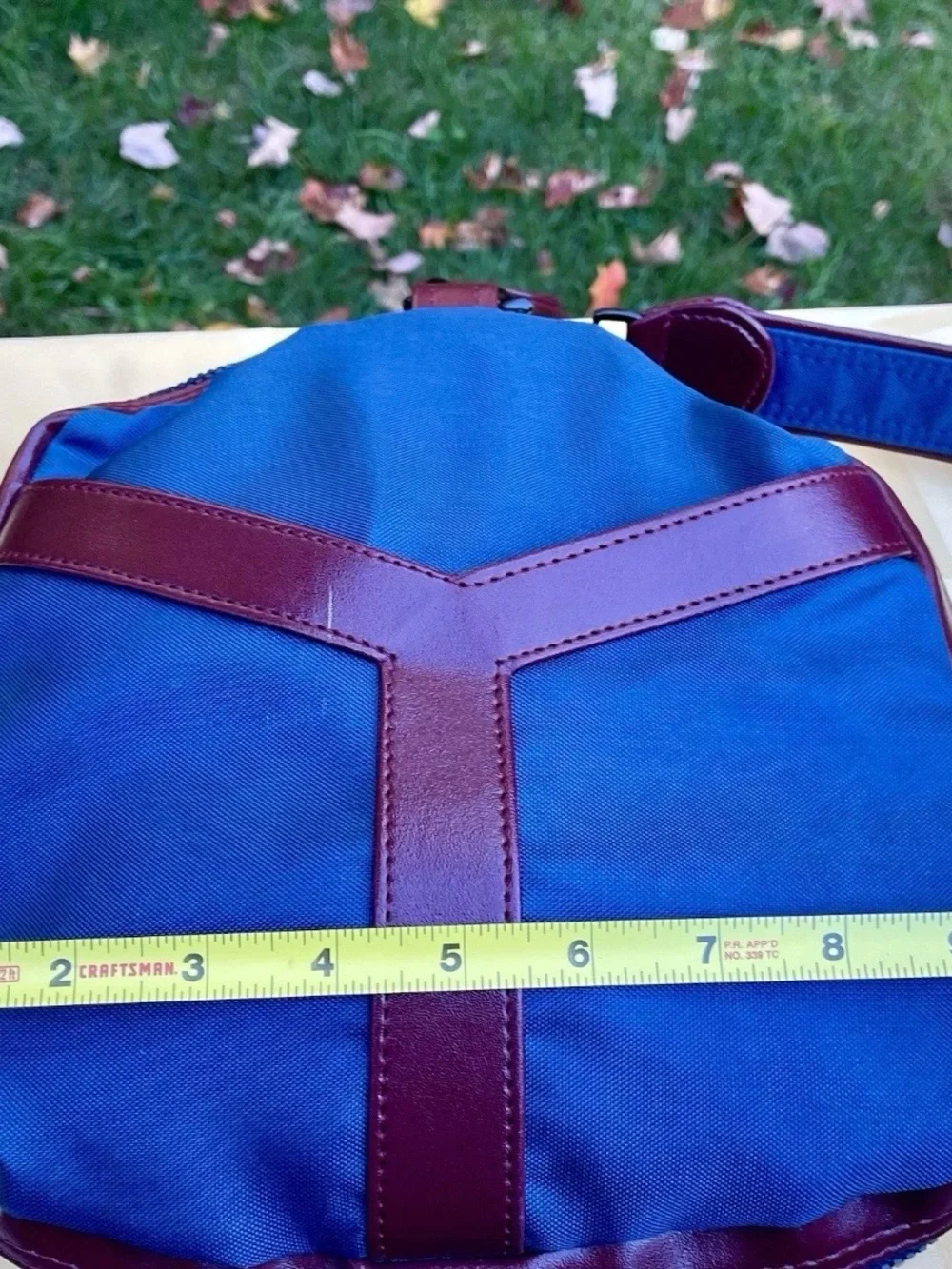 Yves St Laurent YSL Navy Blue Duffel with Brown Leather Trim